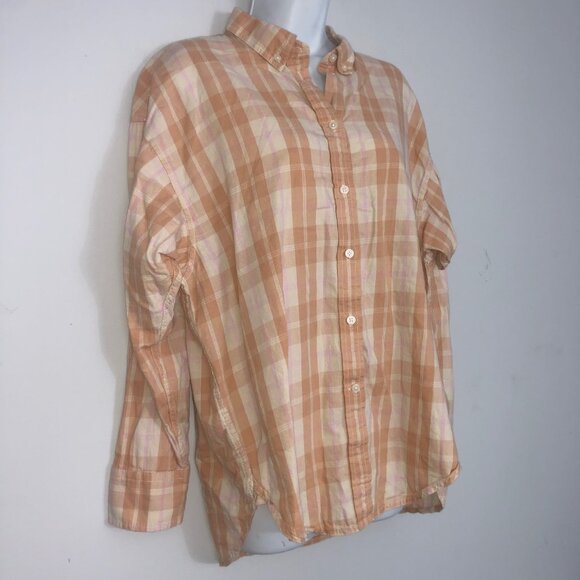 JCrew Flannel Shirt Womens 2 Peach Friday Plaid Relaxed-Fit Featherweight Cotton - Picture 3 of 9